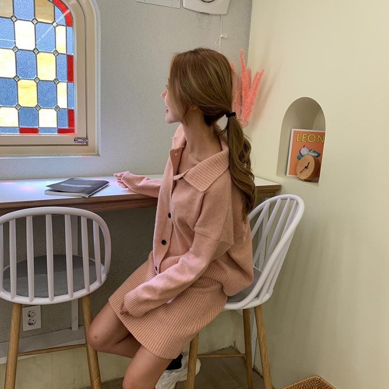 Nomikuma Korean Causal Knitted 2piece Sets Long Sleeve Sweater Cardigan Coat + High Waist Slim Mini Skirt New Outfits 6E565 210427