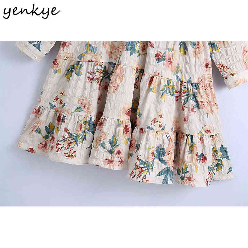 YENKYE Vintage Floral Print Mini Dress Women O Neck Loose Casual Dress Female Summer Plus Size Short Vestido 210515