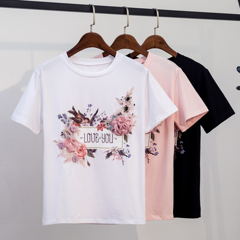 3D Embroidery Bead Cotton Women T Shirt Round Neck Short Sleeve Applique Flower Female T Shirts Summer Fashion Lady Clothes 210518, Black
3D Embroidery Bead Cotton Women T Shirt Round Neck Short Sleeve Applique Flower Female T Shirts Summer Fashion Lady Clothes 210518, Black