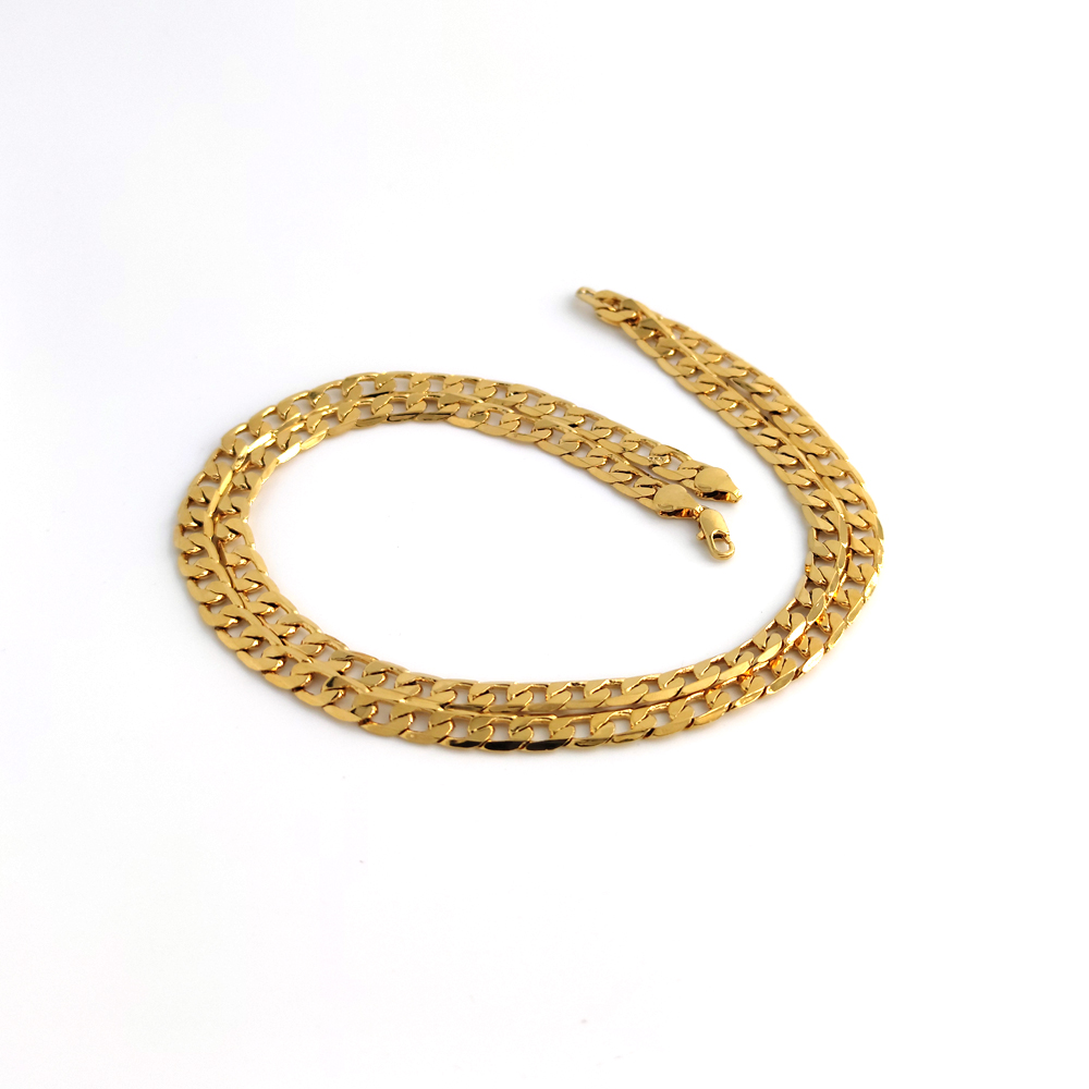 18K Solid Yellow GF Gold Curb Cuban Link Chain Necklace HipHop Italian Stamp AU750 Men039s Women 7mm 750 MM 75 CM long 29 INC