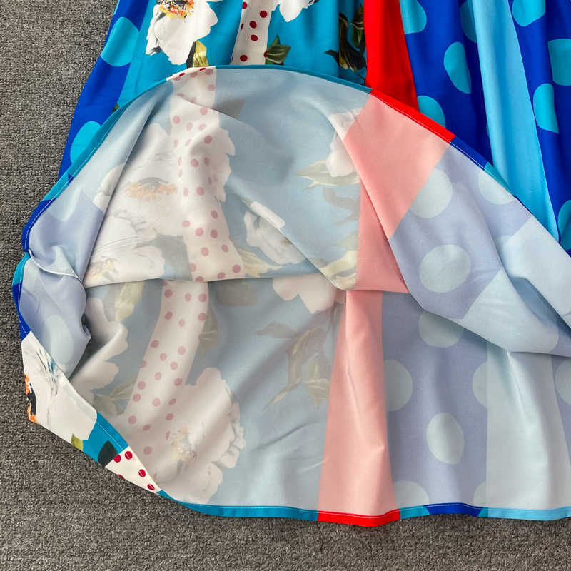 DEAT Women Printing Dress Round Neck Sleeveless Arrivals Lady Temperament Fashion Spring Summer 11D1406 210709