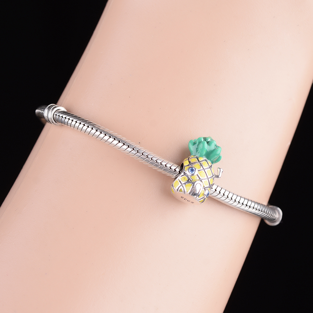 Fit Original Charm Bracelet 925 Sterling Silver Enamel Fruit Shape Pineapple House Bead For Making Women Necklace DIY Berloque