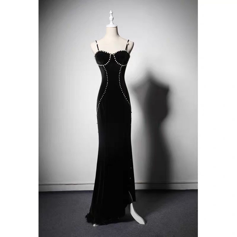 celebrity style slim bodycon maxi dresses for women black beading spaghetti strap sexy summer grown party dress robe 210421