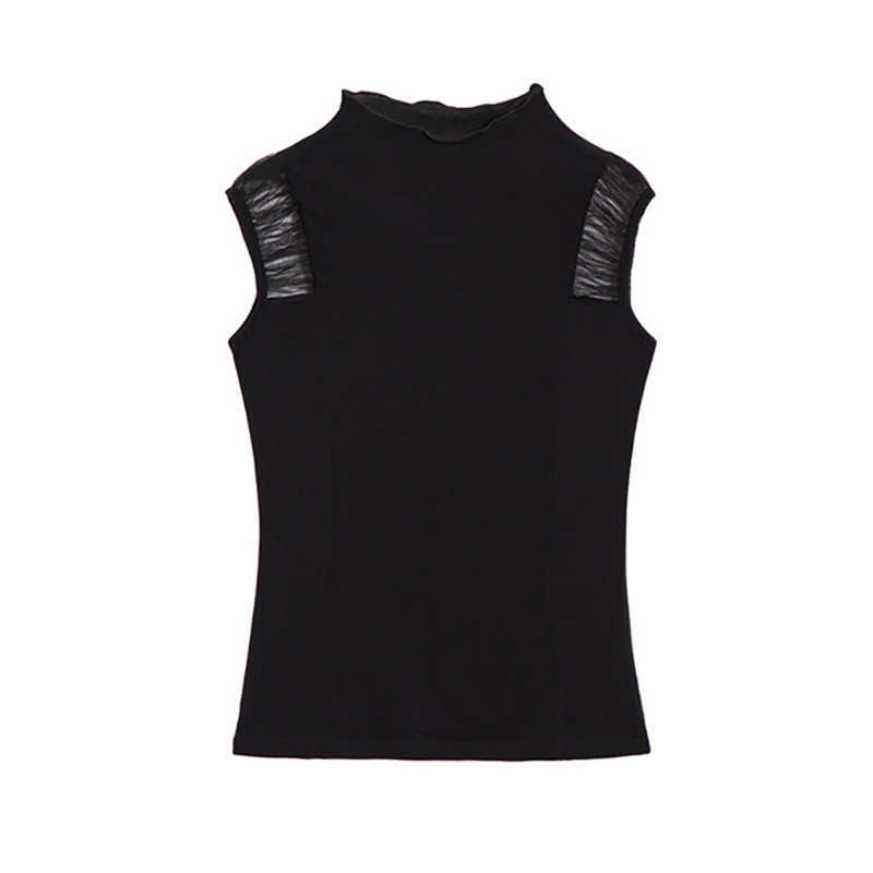 Vintage Black Tank Top Women Clothes Half Turtleneck Summer Sleeveless Ladies Tops Basic Solid Camisole Camis Haut Femme 210615Z