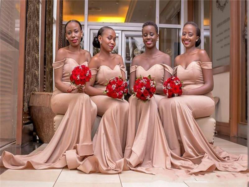 2021 African Sexy Mermaid Bridesmaid Dresses Off The Shoulder Wedding Guest Dress Backless Sweep Train Maid Of Honor Party Gowns