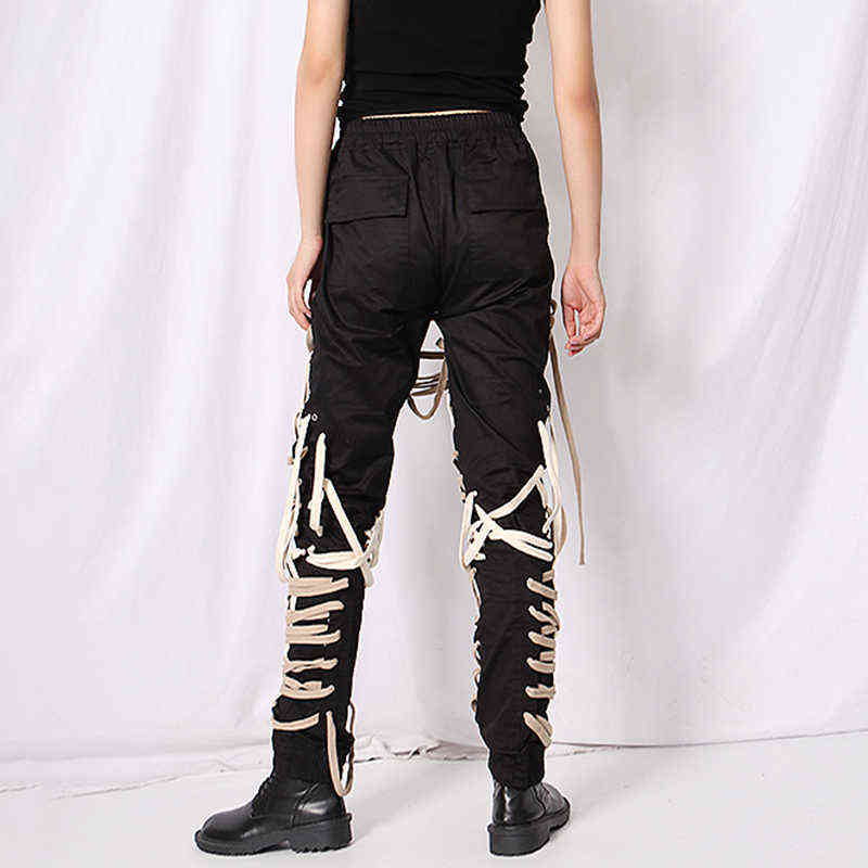 TWOTWINSTYLE Cross Bandage Pants For Women High Waist Full Length Plus Size Casual Black Trousers Female Autumn Style 211115