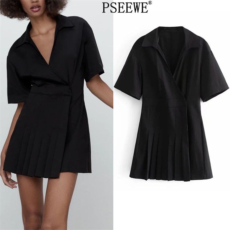 Dress Black Poplin Wrap Mini Woman Fashion Pleated Short Sleeve es Women Casual Summer es 210519
Dress Black Poplin Wrap Mini Woman Fashion Pleated Short Sleeve es Women Casual Summer es 210519