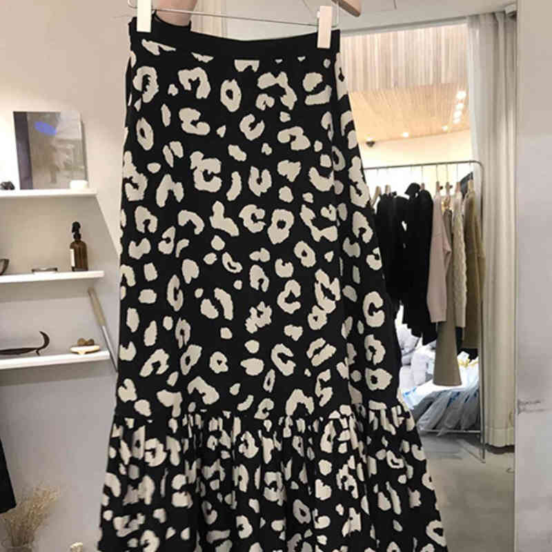 Nomikuma High Waist Korean Leopard Woman Skirts Causal Ruffle Patchwork Skirt Spring Summer New Faldas Mujer Moda 6G695 210427