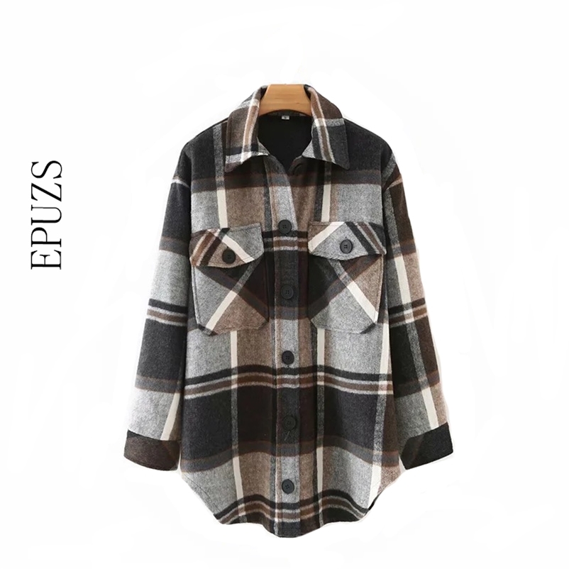 winter vintage plaid jacket women coat button long sleeve elegant Fall Korean outwear 210521
winter vintage plaid jacket women coat button long sleeve elegant Fall Korean outwear 210521