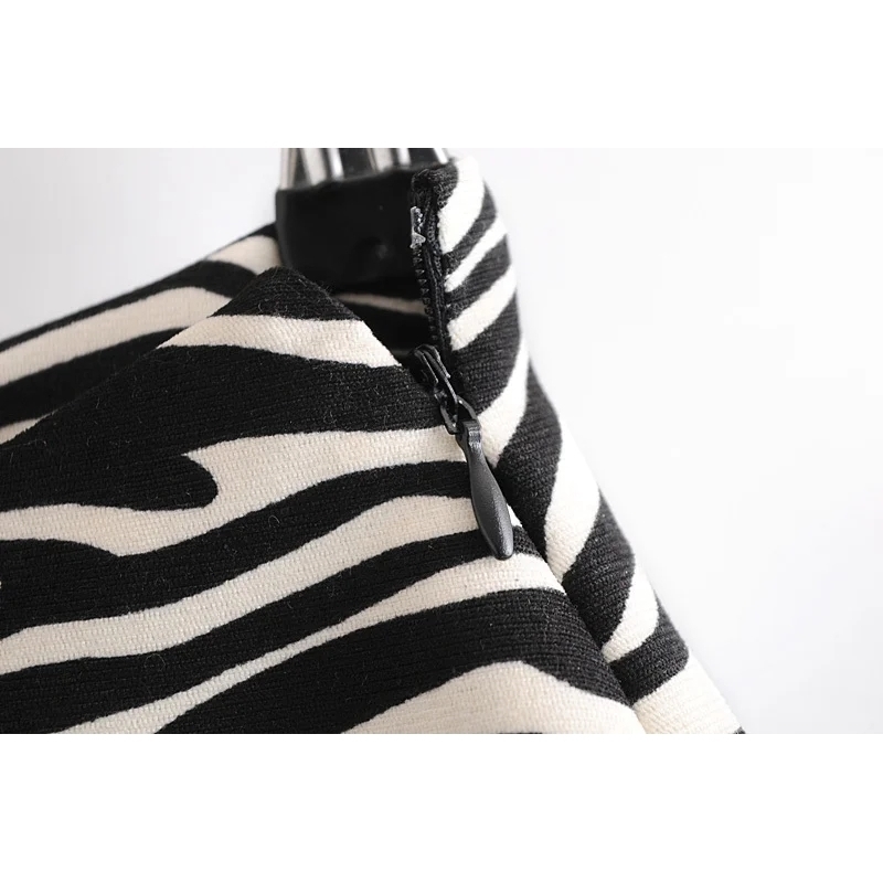 Autumn Women's Fashion All-Match Thin High Waist Zebra Print A-Line Bag Hip Short Skirt 210521