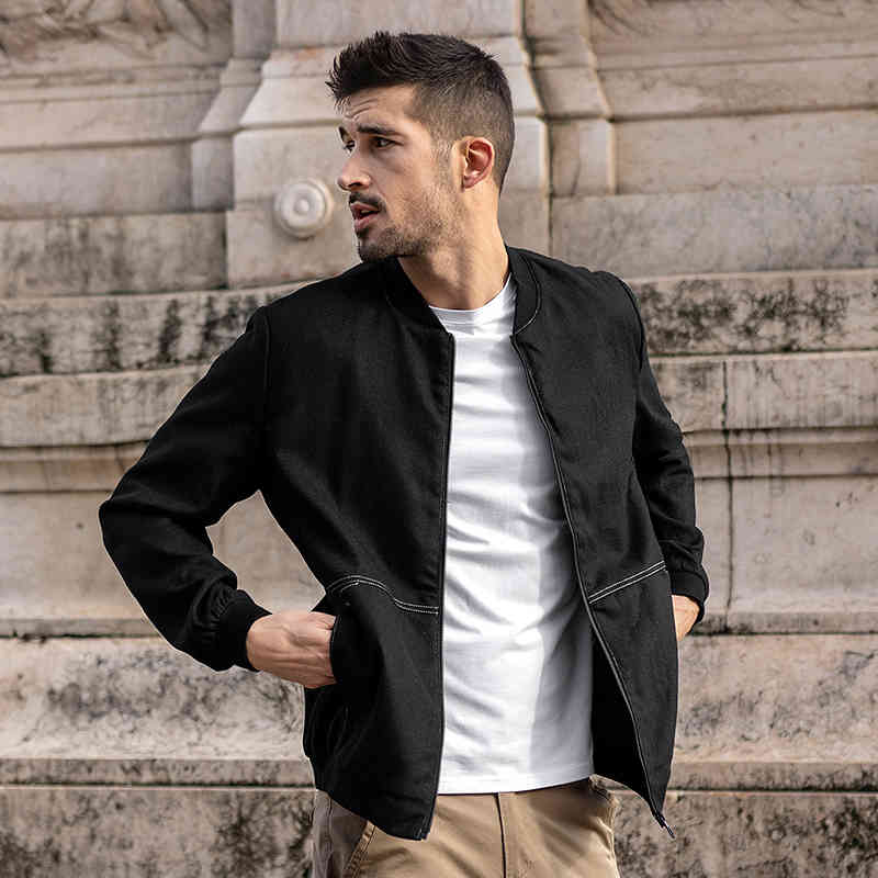 KUEGOU Autumn Men's jacket Slim Black Men Bomber Cardigan Jacket Fashion Contracted Leisure Baseball Zipper Top UW-0762 210524