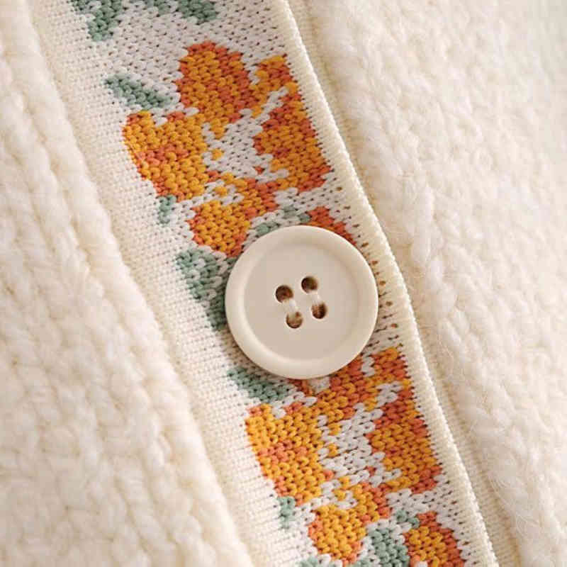 Casual Woman Flower Patchwork Knitted Cardigan Fashion Ladies Autumn Soft Beige Sweater Female Chic Long Sleeve Tops 210515