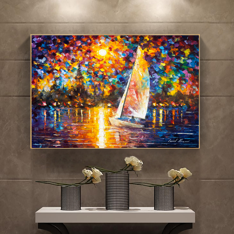 Abstract Boat Ship Posters Sail Landscape Painting Canvas Prints Wall Art for Living Room Modern Sofa Home Decor Tree Rain Sea