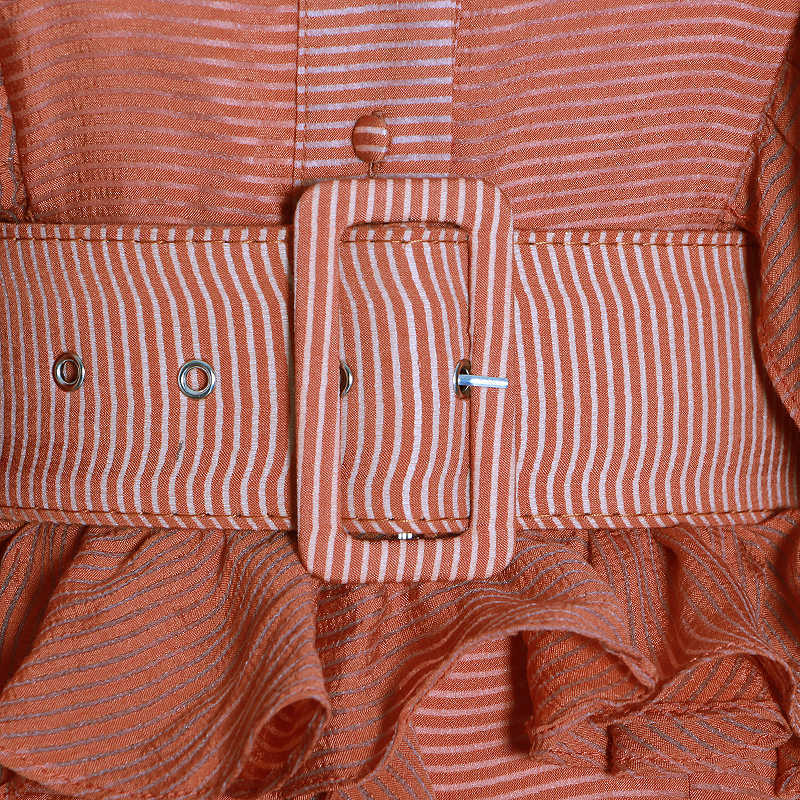 TWOTWINSTYLE Vintage Patchwork Ruffles Women Dresses O Neck Lantern Long Sleeve High Waist With Sashes Dress Female Fashion 210630