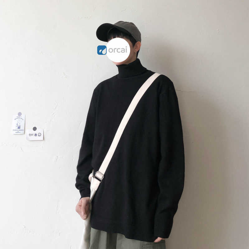 HYBSKR Men's Winter Sweater Loose Solid Color Turtleneck Male Jumpers Casual Oversize Pullovers Korean Men's Clothing 211008