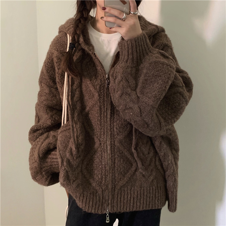 Qooth Women Autumn Winter Twist Zipper Hooded Sweater Coat Knitted Cardigan Jacket Oversized Long Lantern Sleeve Outwear QT408 210518, Coffee
Qooth Women Autumn Winter Twist Zipper Hooded Sweater Coat Knitted Cardigan Jacket Oversized Long Lantern Sleeve Outwear QT408 210518, Coffee