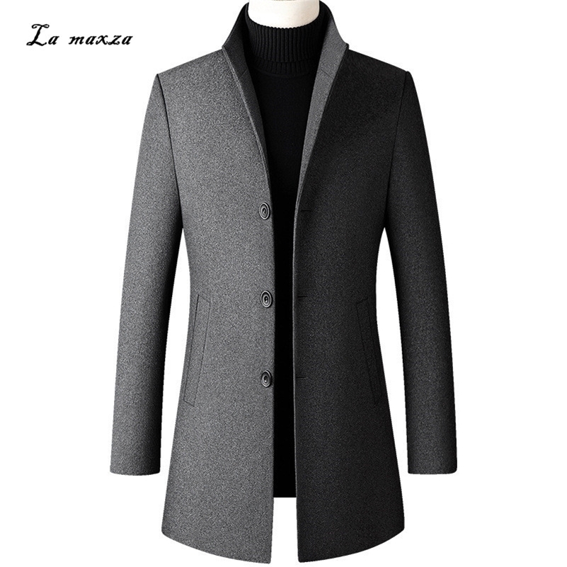 Plus Size 5XL Fashion Solid Men Woolen Coat Winter Smart Casual Slim Cashmere Coat 211122