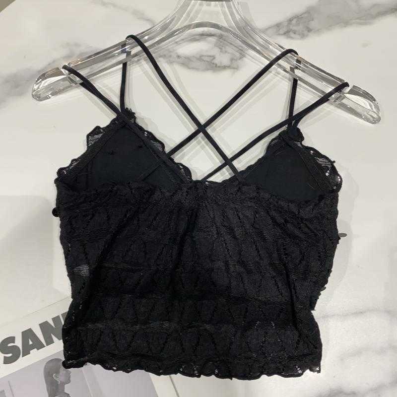 DEAT summer fashion women clothes straps lace patchwork bling bra spliced sexy club wearing camsi WR56901 210709