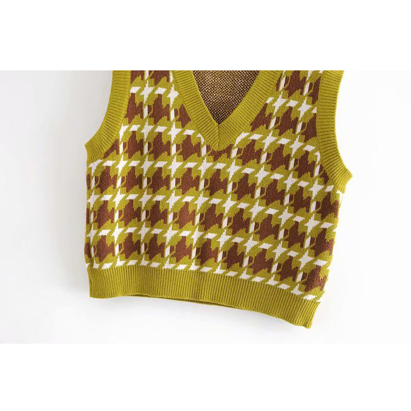 Vintage V-neck Sleeveless Short Sweater Vest Women's Fashion Loose College Style Temperament Chic Female Tops 210507