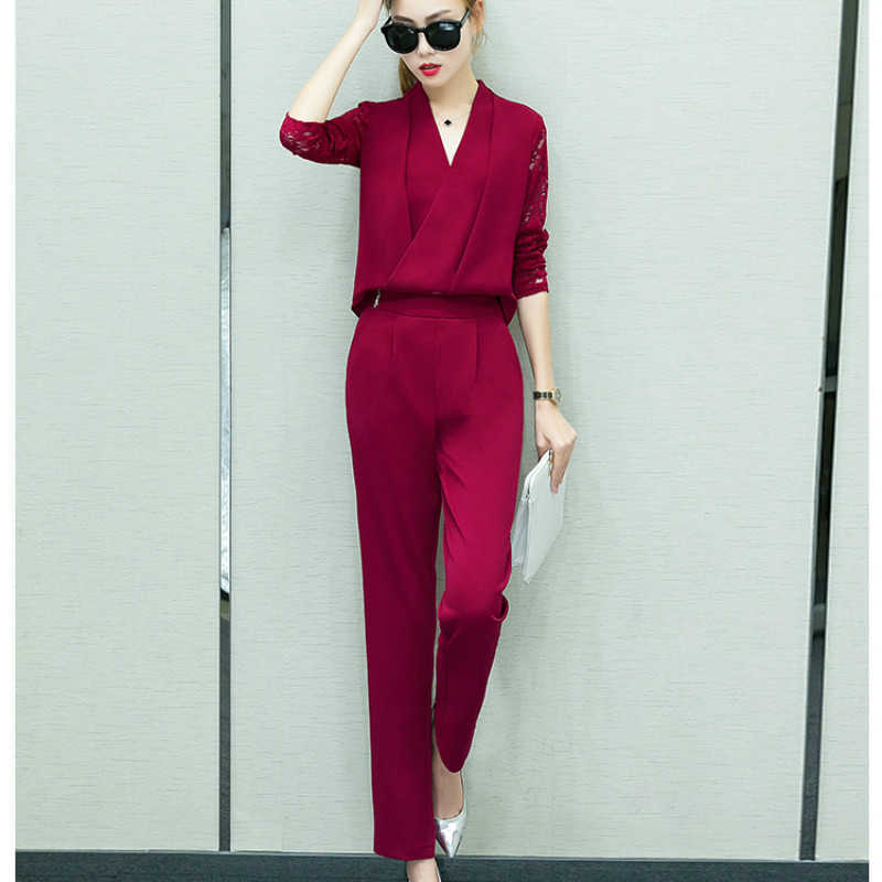 Two-piece women's jumpsuit Summer style lace long sleeve ladies jacket Casual slim-fit pants high quality 210527 
Two-piece women's jumpsuit Summer style lace long sleeve ladies jacket Casual slim-fit pants high quality 210527