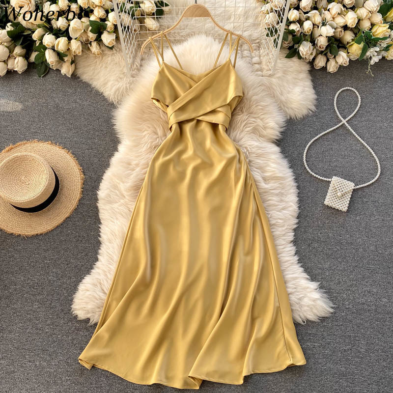 Sleeveless Dress Women Holiday Vintage Dresses Female Criss-Cross Sexy Fashion Slim Lacing Chic Ins Clothing Robe 210519