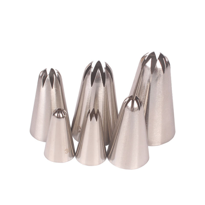 6Pcs/Set Silver Pastry Nozzle Fondant Decor 8-tooth Kitchen Gadgets Cookies Supplies 304 Stainless Steel Cakes Decoration