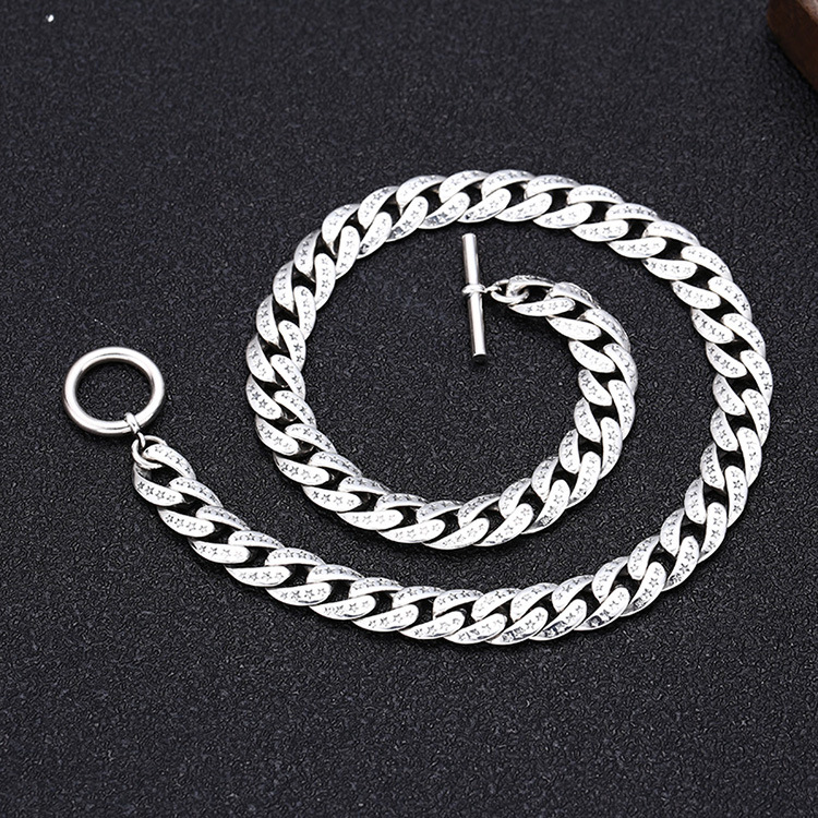 925 sterling silver thick link chain men's necklaces with toggle American European Hip-hop handmade designer punk gothic antique luxury jewelry a
