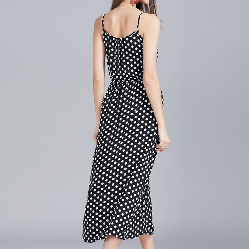 Fashion women dresses summer ladies black dot Sleeveless A-Line Sexy chiffon elegant Empire 3826 50 210510