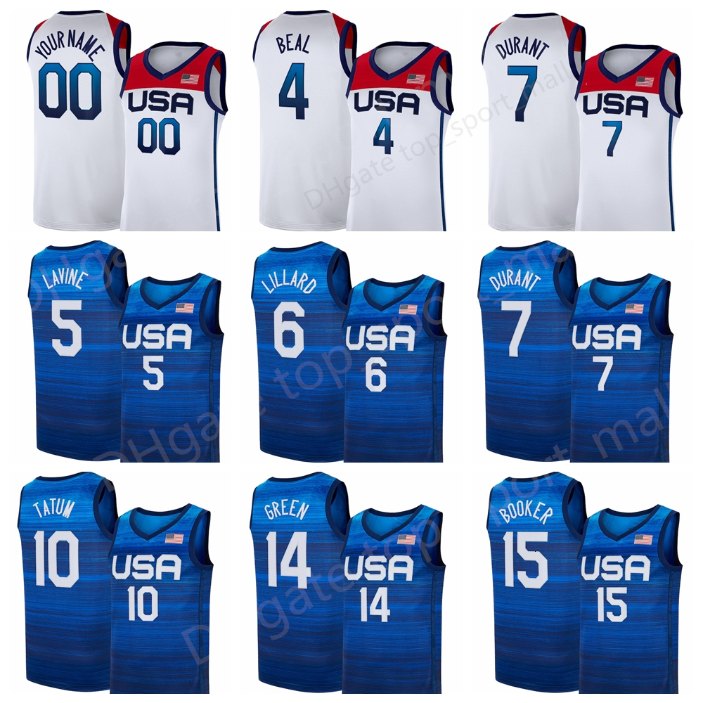 US Basketball Jersey 2020 Summer Olympics 7 Blue Kevin Durant 15 Devin Booker 6 Damian Lillard 10 Jayson Tatum Zach LaVine Bradley Beal USA, White
US Basketball Jersey 2020 Summer Olympics 7 Blue Kevin Durant 15 Devin Booker 6 Damian Lillard 10 Jayson Tatum Zach LaVine Bradley Beal USA, White