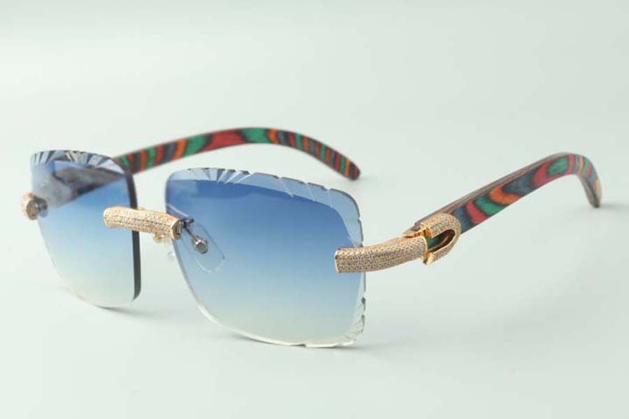 2021 cutting lens micro-paved dias sunglasses 3524020, pea wooden temples glasses, size: 58-18-135 mm