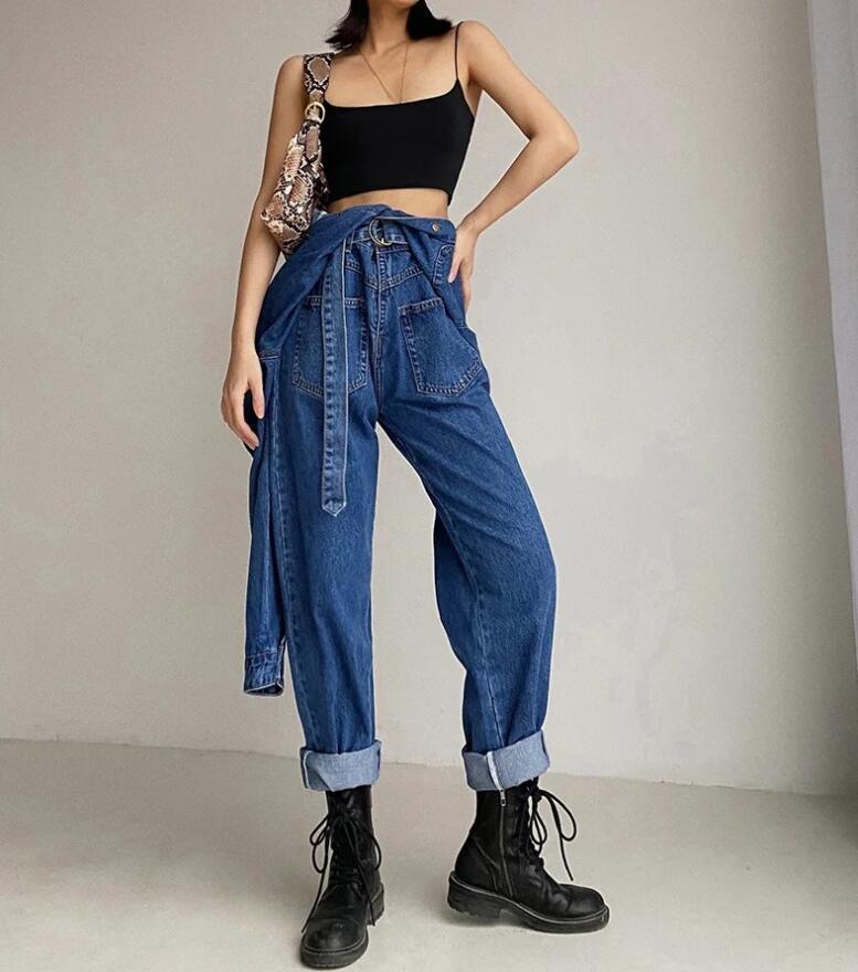 CHIC Spring Safari Denim COOL Women Jumpsuits Buckle Belt Sashes Long Sleeve Bodysuits Pants Jeans Romper Playsuits 210429