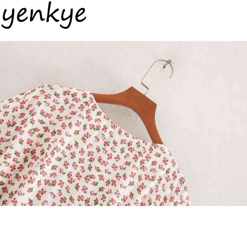 Vintage Women Sweet Floral Print Wrap Dresses Short Sleeve Cross V Neck A-line Sundress robe femme Casual Holiday Summer Dress 210515