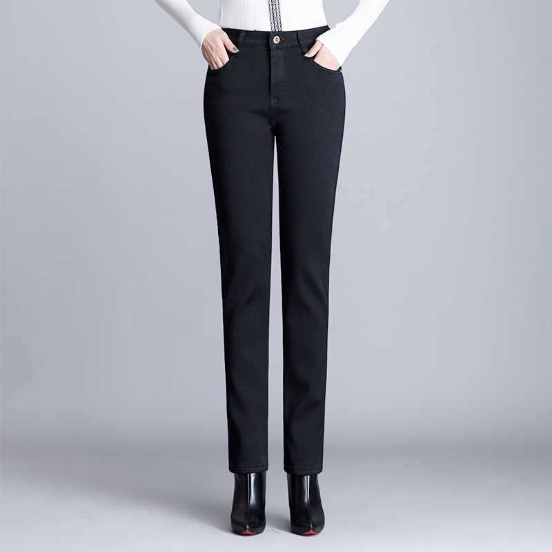 Winter Women's Jeans Velvet Warm Loose Plus Size Denim Straight Mom Woman with High Waist Fleece Black Pants for Women 210922