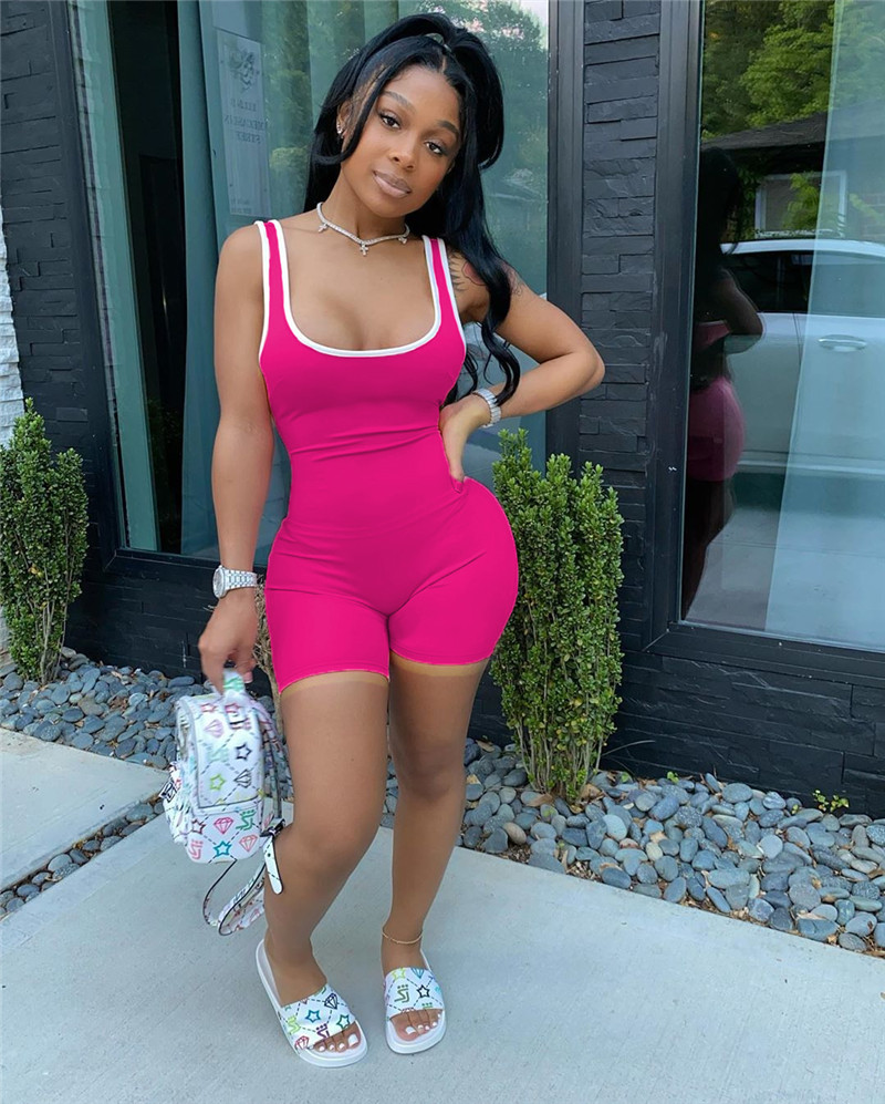 Women shorts Jumpsuits plus size S-3XL solid color vest Rompers sleeveless bodysuits Casual skinny Overalls Summer clothes white black brown short pan