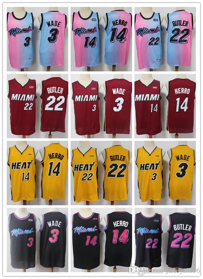 Mens MiamiHeatThrowback jerseys Dwyane 3 Wade Tyler 14 Herro Jimmy 22 Butler Basketball Jerseys pink yellow black blue, Color1
Mens MiamiHeatThrowback jerseys Dwyane 3 Wade Tyler 14 Herro Jimmy 22 Butler Basketball Jerseys pink yellow black blue, Color1