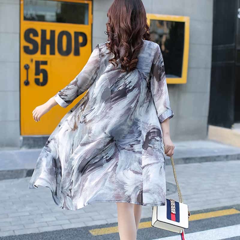 Floral Long Blouses Nice Chiffon Cardigan Loose Half Sleeve Flower Print Women Tops and Blouse Summer Sun Protection Shirts 4152 210518