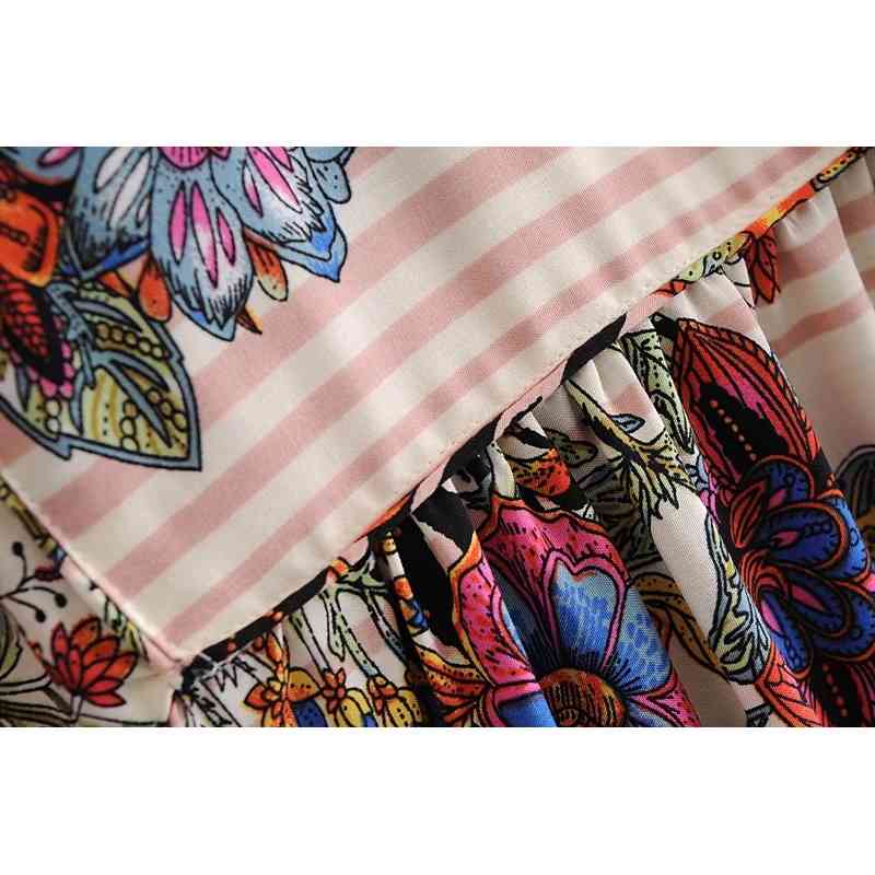 Bohemian Bandage Lacing up Collar Location Flower Print Women Dress Ethnic Long Sleeve Maxi Dresses Holiday Beach 210429
