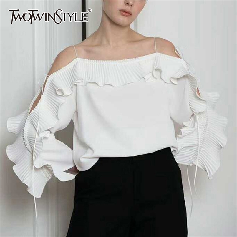 TWOWINSYLE Ruched Patchwork Ruffle Shirt For Women Slash Neck Long Sleeve Elegant Shirts Female Fashion Clothing 210524, Black
TWOWINSYLE Ruched Patchwork Ruffle Shirt For Women Slash Neck Long Sleeve Elegant Shirts Female Fashion Clothing 210524, Black
