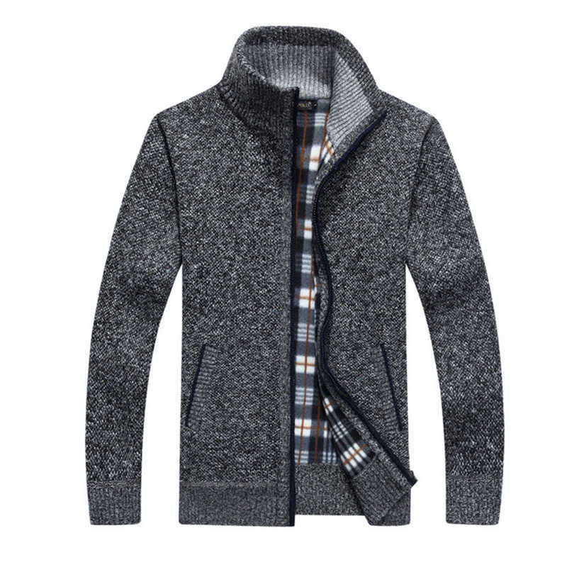 4XL 5XL Mens Fleece Sweate Autumn Winter Warm Cashmere Dress Slim Fat Wool Zipper Casual Sweater Men Knitted Coat AG1383 211008
