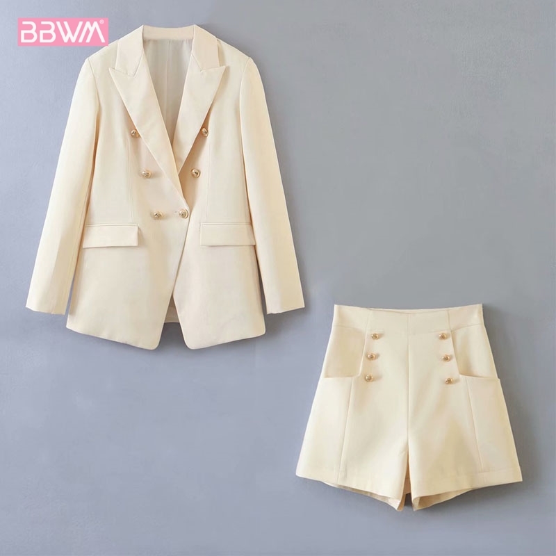 Korean Style Loose Suit Wild Lapel Long Sleeve Simple Pure Color Chic Women's Jacket Short Sweet Female Pants 210507
