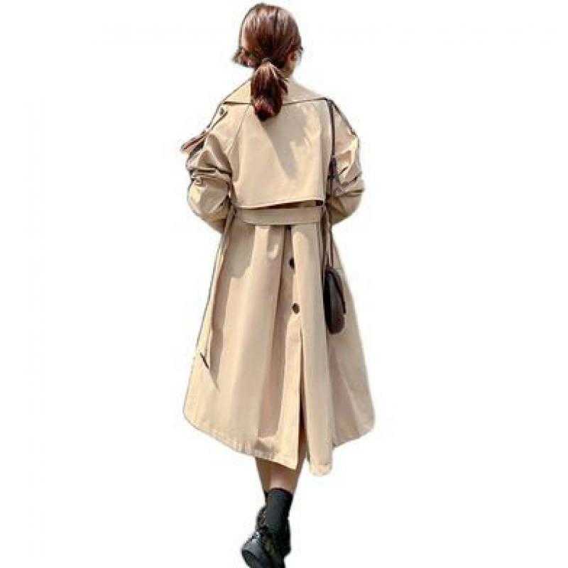 Yedinas Fall /Autumn Casual Women Long Trench Coat Double Breasted Simple Classic Windbreaker Korean Outwear with Belt 210527