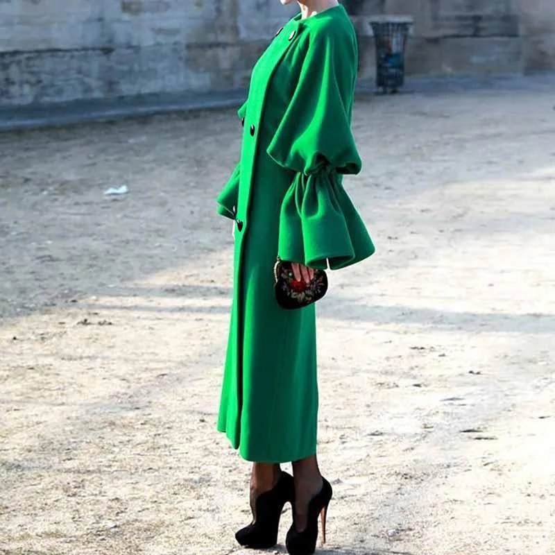 Women Trench Coat Temperament Windbreaker Flare Sleeve Double Breasted Overcoat Loose Long Woman Winter Top 210513