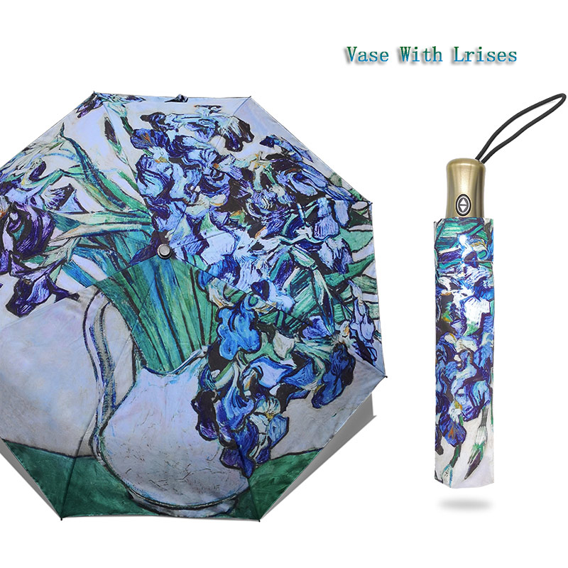 Folding Umbrella Female Windproof Paraguas Van Gogh Oil Painting Rain Women Quality Umbrellas