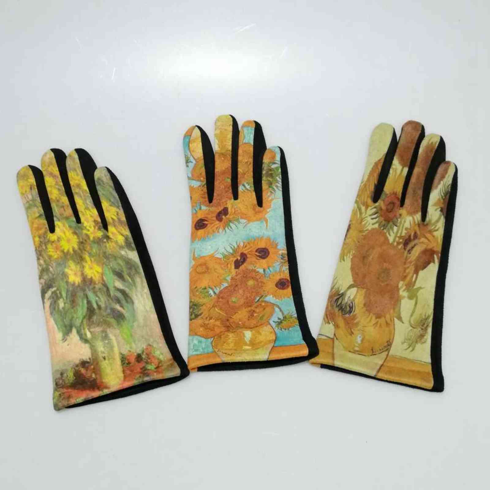 Van Gogh Oil Painting Gloves Women Digital Print Party Mittens Luxury Brand Embroidery Touch Sn Glove Femme Cycling Guantes
