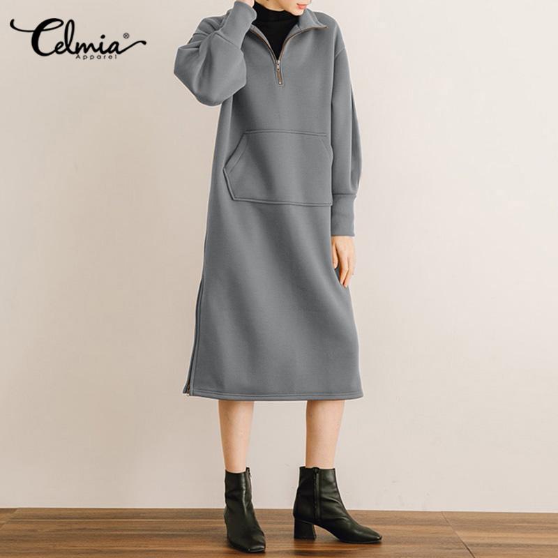 Women Winter Fleece Midi Dress Celmia Fashion Loose Casual Sweatshirt Vintage Long Sleeve Pocket Solid Color Vestidos Dresses, Black;gray
Women Winter Fleece Midi Dress Celmia Fashion Loose Casual Sweatshirt Vintage Long Sleeve Pocket Solid Color Vestidos Dresses, Black;gray