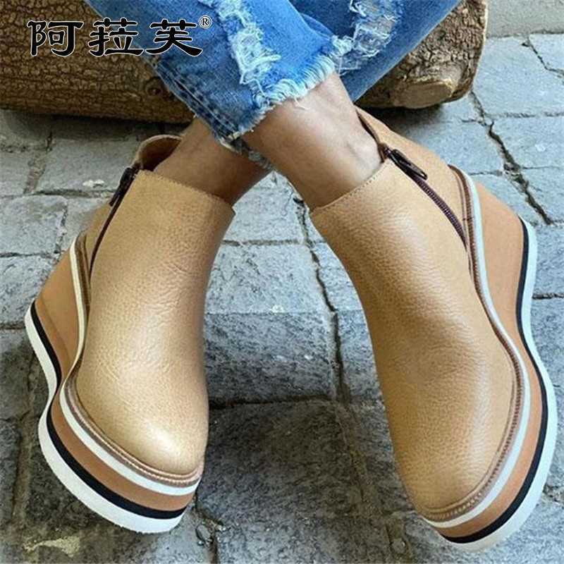 Platform Chelsea Women Boots Fashion Goth Casual Wedges Botas 2022 Winter Warm Ankle Snow Mid Heels Woman Shoes 211021