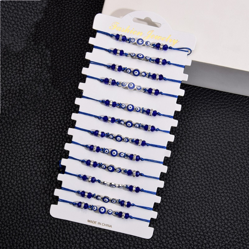 Turkey Blue Evil Eye Bracelets Fashion Adjustable Crystal Beads Braided Rope Charm Bracelet Bangles for Women Men Turkish Couple Jewelry Gifts 12pcs/s