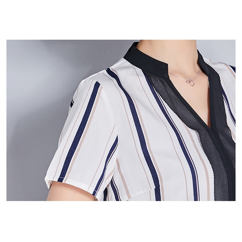 summer office lady blouses shirts short sleeved striped women clothing slim fashion chiffon 0289 40 210506