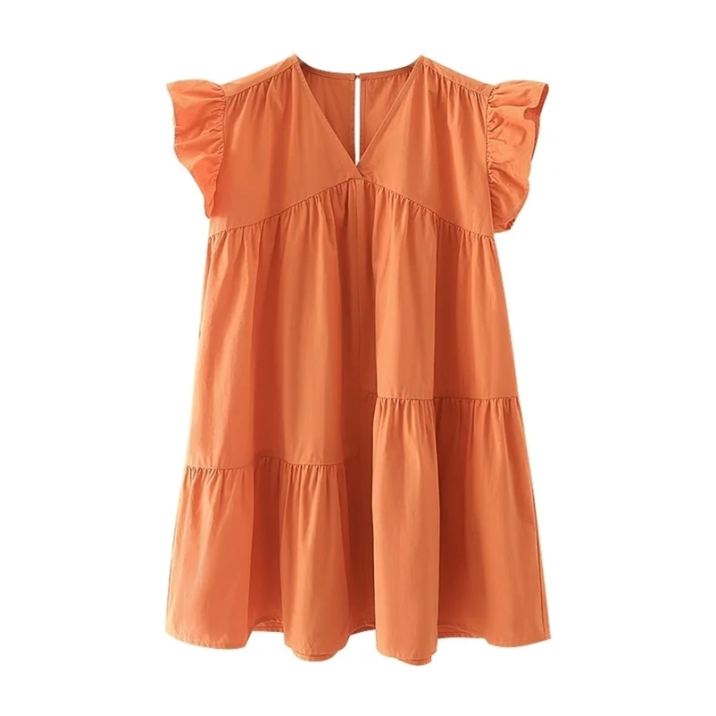 Summer Weaving V-Neck Butterfly Sleeves Orange Solid Ruffles Pullover Casual Women Knee-length Dress 210524, Coral red
Summer Weaving V-Neck Butterfly Sleeves Orange Solid Ruffles Pullover Casual Women Knee-length Dress 210524, Coral red