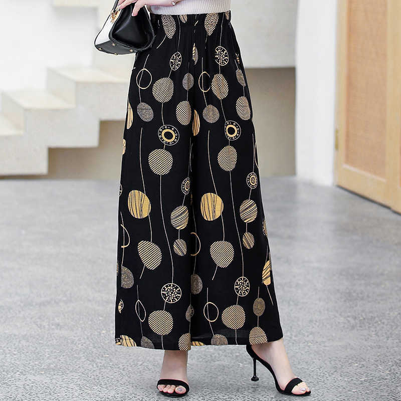 Women Wide Leg Pants Summer Loose High Waist Pants Summer Vintage Print Beach Pants Women Ankle-Length Trousers 211006